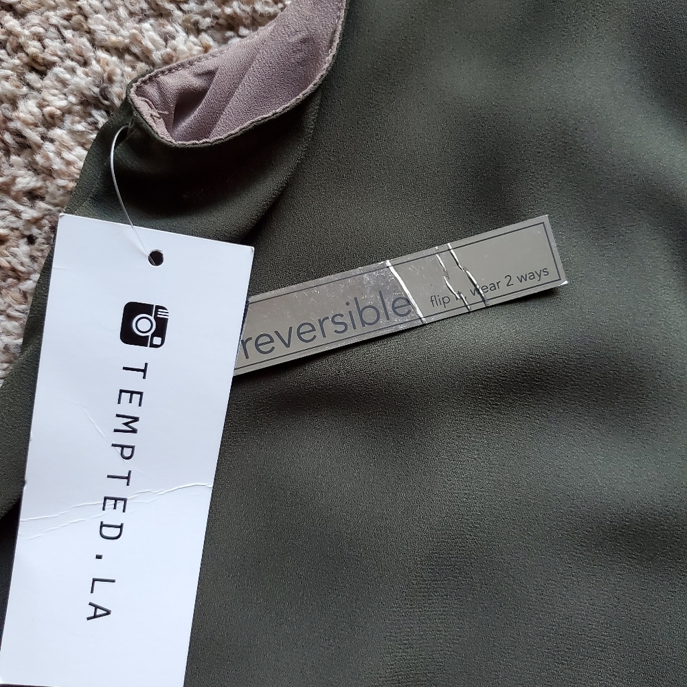 NWT Tempted Reversible Satin Tank Dress Olive Green Tan Spaghetti Strap Size M - Picture 4 of 9